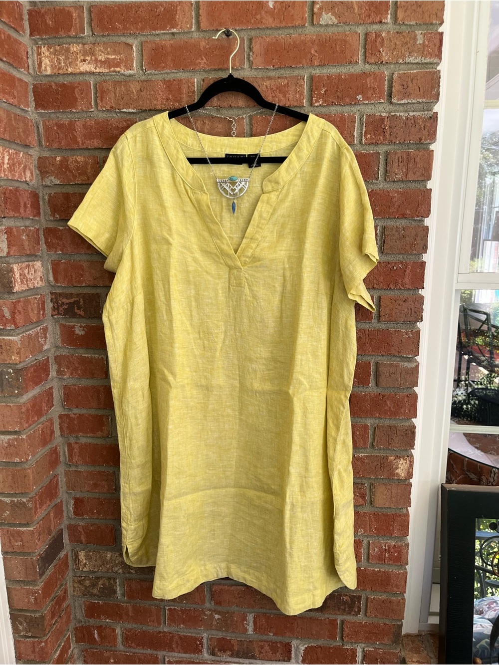 Tahari Linen Yellow V-Neck Dress Tunic SZ 2X Breezy Cottagecore Y2K Lightweight